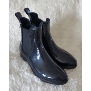 Black Shiney Rubber Rain Boots Tinsley Chelsea Style Shoes Womens 6